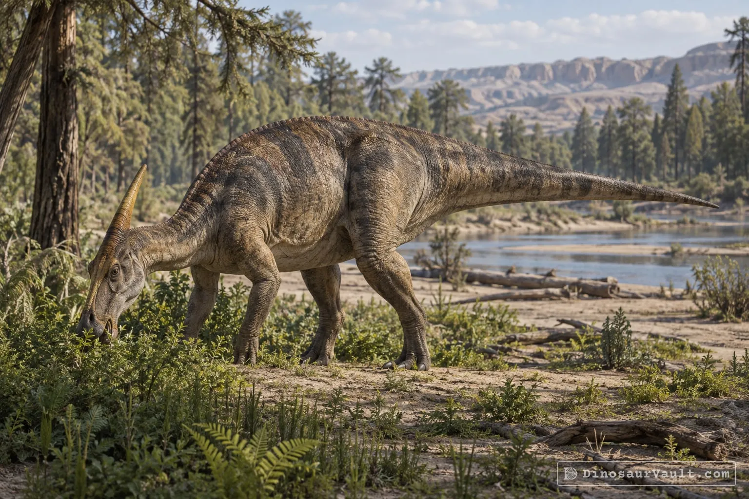 Saurolophus in its habitat