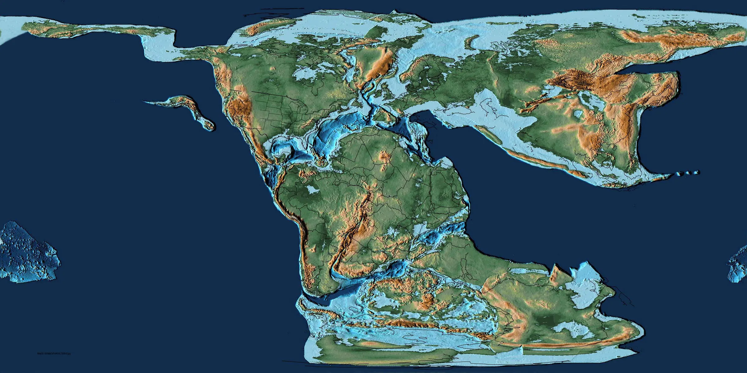 Map of the Earth 150 million years ago.